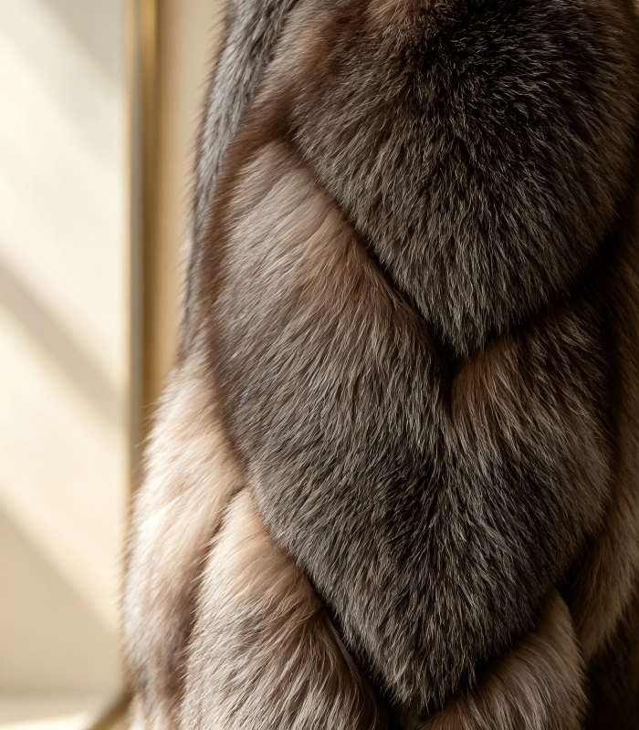 #2610 Short Fox Fur Coat, Real Full Skin Fox Jacket for Women Grey Brown Gradient Luxury Winter Outerwear.d