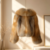 #2604 Women Short Golden Island Fox Fur Coat, Real Full Skin Golden Island Fox Jacket Luxury Warm Winter Outerwear.b