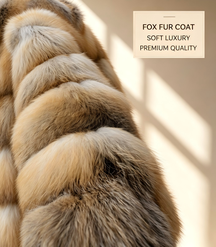 #2602 Women Short Stand Collar Golden Island Fox Fur Jacket, Real Full Skin Fox Fur Luxury Winter Outerwear.b