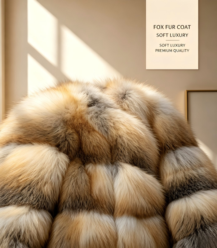 #2602 Women Short Stand Collar Golden Island Fox Fur Jacket, Real Full Skin Fox Fur Luxury Winter Outerwear.d