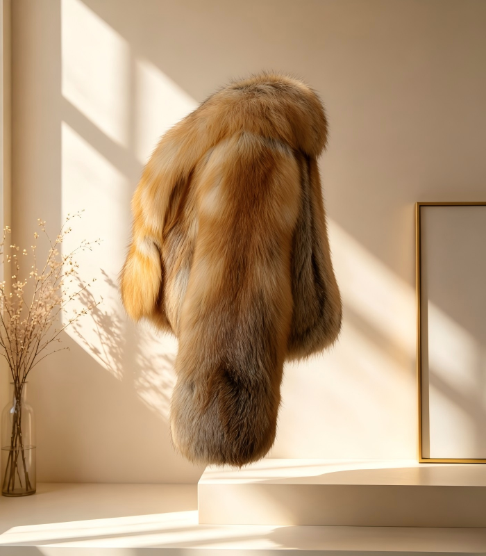 #2604 Women Short Golden Island Fox Fur Coat, Real Full Skin Golden Island Fox Jacket Luxury Warm Winter Outerwear.a