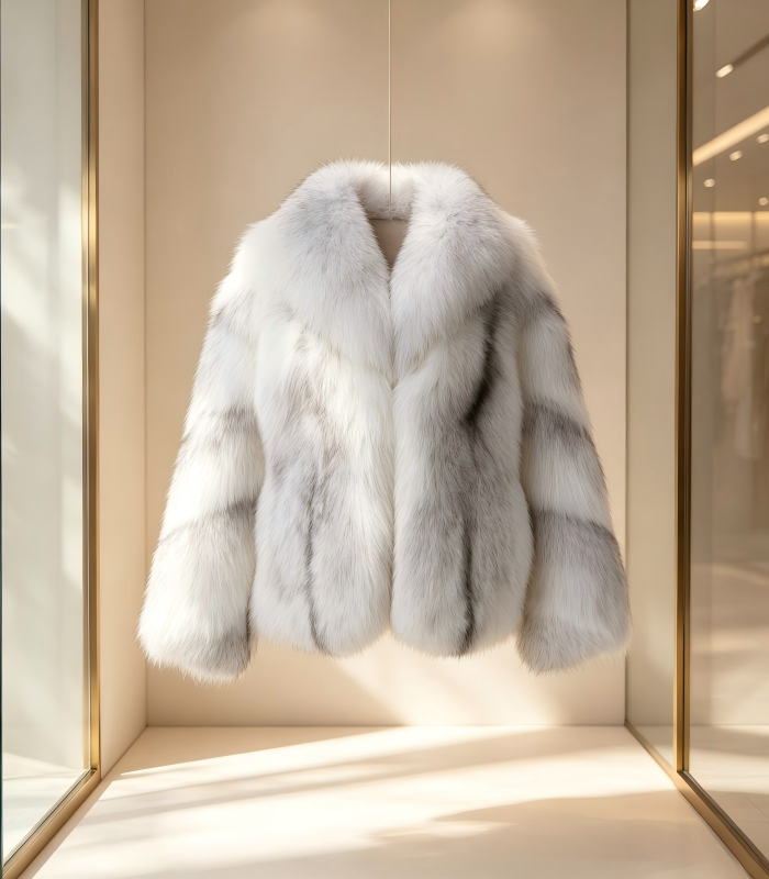 #2609 Short Fox Fur Coat for Women, Real Full Skin Fox Fur Jacket Luxury Unique Winter Outerwear.b