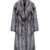#2606 Long Silver Fox Fur Coat for Women, Real Full Skin Silver Fox Jacket Wide Lapel Luxury Winter Outerwear.d