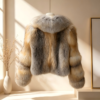 #2603 Women V Neck Short Golden Island Fox Fur Jacket, Real Full Skin Golden Island Fox Coat Luxury Winter Outerwear.a