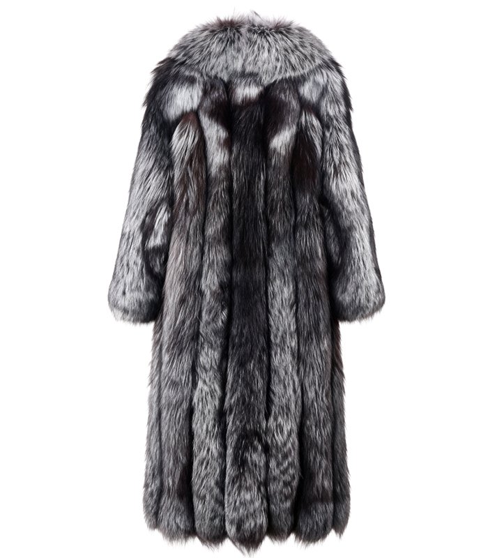 #2606 Long Silver Fox Fur Coat for Women, Real Full Skin Silver Fox Jacket Wide Lapel Luxury Winter Outerwear.a