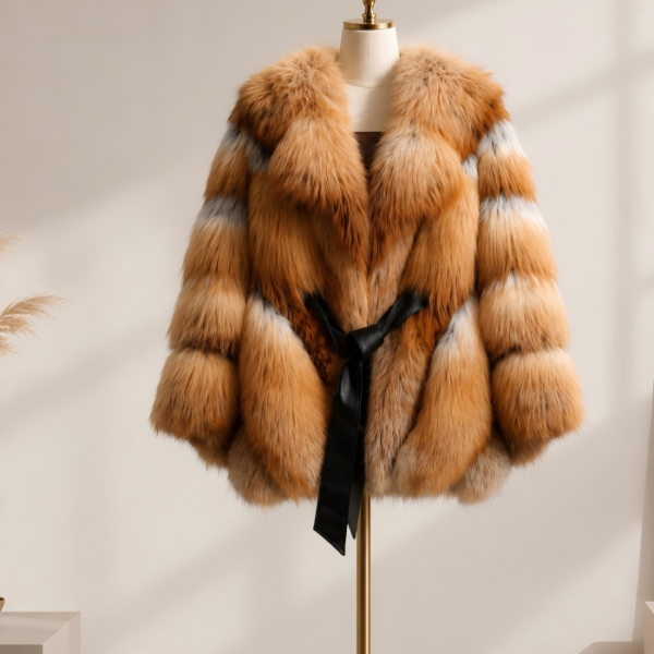 #2601 Women RedFox Fur Coat, Real Full Skin Fox Fur Luxury Warm Winter Outerwear Hanging View.d