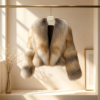#2603 Women V Neck Short Golden Island Fox Fur Jacket, Real Full Skin Golden Island Fox Coat Luxury Winter Outerwear.b