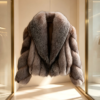 #2610 Short Fox Fur Coat, Real Full Skin Fox Jacket for Women Grey Brown Gradient Luxury Winter Outerwear.c