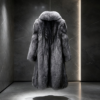#2611 Long Silver Fox Fur Coat, Real Full Skin Silver Fox Jacket for Women Luxury Winter Outerwear.b