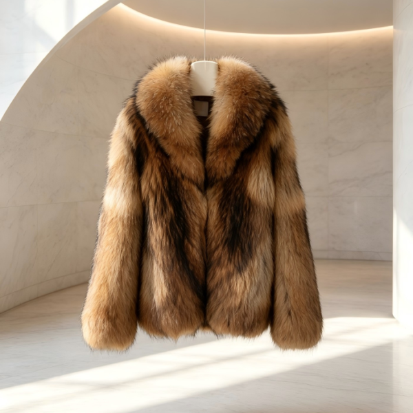 #2613 Women Natural Raccoon Dog Fur Coat, Real Full Skin Raccoon Dog Jacket Luxury Winter Outerwear.a