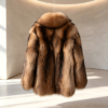 #2613 Women Natural Raccoon Dog Fur Coat, Real Full Skin Raccoon Dog Jacket Luxury Winter Outerwear.d