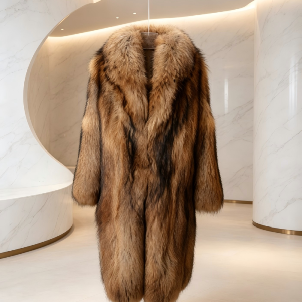 #2617 Long Luxury Gradient Raccoon Dog Fur Coat, Real Full Skin Raccoon Dog Jacket for Women Winter Outerwear.a