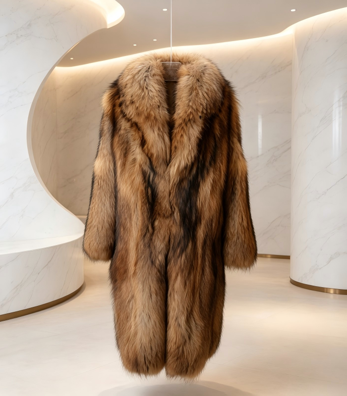 #2617 Long Luxury Gradient Raccoon Dog Fur Coat, Real Full Skin Raccoon Dog Jacket for Women Winter Outerwear.a