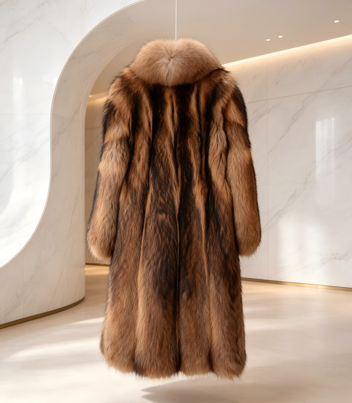 #2617 Long Luxury Gradient Raccoon Dog Fur Coat, Real Full Skin Raccoon Dog Jacket for Women Winter Outerwear.b