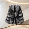 #2614 Short Silver Fox Fur Coat, Real Full Skin Silver Fox Jacket for Women Wide Lapel Luxury Winter Outerwear.c