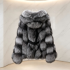 #2614 Short Silver Fox Fur Coat, Real Full Skin Silver Fox Jacket for Women Wide Lapel Luxury Winter Outerwear.b