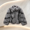#2615 Short Gradient Silver Fox Fur Coat, Real Full Skin Silver Fox Jacket for Women Light Luxury Winter Outerwear.b