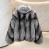 #2615 Short Gradient Silver Fox Fur Coat, Real Full Skin Silver Fox Jacket for Women Light Luxury Winter Outerwear.a