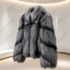 #2615 Short Gradient Silver Fox Fur Coat, Real Full Skin Silver Fox Jacket for Women Light Luxury Winter Outerwear.c
