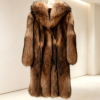 #2618 Long Hooded Raccoon Dog Fur Coat, Real Full Skin Raccoon Dog Jacket for Women Luxury Winter Outerwear.c