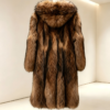 #2618 Long Hooded Raccoon Dog Fur Coat, Real Full Skin Raccoon Dog Jacket for Women Luxury Winter Outerwear.b