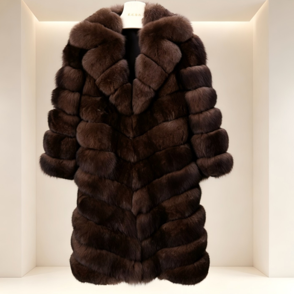 #2620 Dark Brown Horizontal Cut Fox Fur Coat, Real Full Skin Fox Jacket for Women Luxury Winter Outerwear.b
