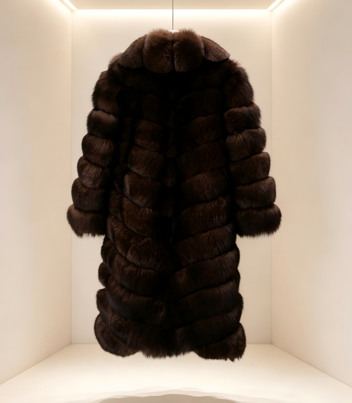 #2620 Dark Brown Horizontal Cut Fox Fur Coat, Real Full Skin Fox Jacket for Women Luxury Winter Outerwear.a