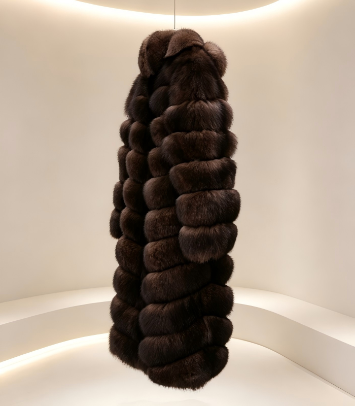 #2620 Dark Brown Horizontal Cut Fox Fur Coat, Real Full Skin Fox Jacket for Women Luxury Winter Outerwear.d