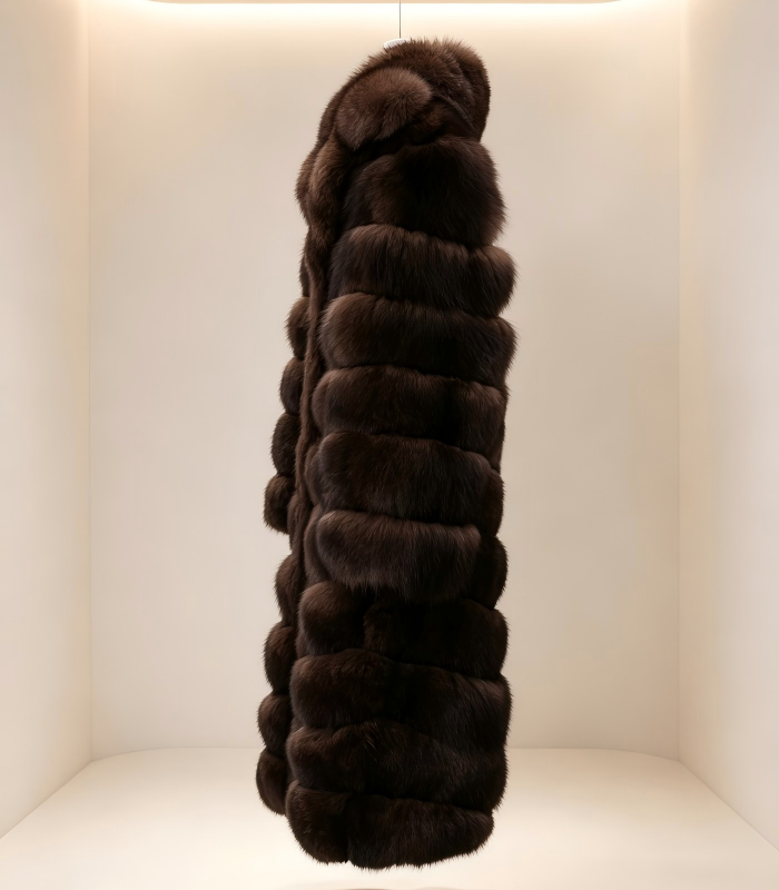 #2620 Dark Brown Horizontal Cut Fox Fur Coat, Real Full Skin Fox Jacket for Women Luxury Winter Outerwear.c