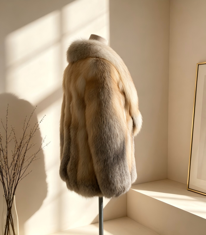 #2605 Women Golden Island Fox Fur Coat, Real Full Skin Golden Island Fox Jacket Vintage Luxury Winter Outerwear.a
