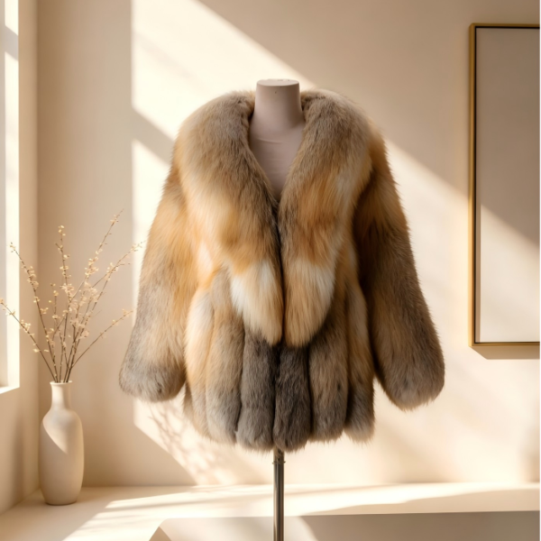 #2605 Women Golden Island Fox Fur Coat, Real Full Skin Golden Island Fox Jacket Vintage Luxury Winter Outerwear.c