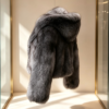 #2608 Short Hooded Silver Fox Fur Coat, Real Full Skin Silver Fox Jacket for Women Luxury Winter Outerwear.a