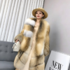 #2666 Women Mid-Long Golden Island Fox Fur Coat Wide Lapel, Real Full Skin Fox Fur Luxury Winter Outerwear .B