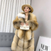#2666 Women Mid-Long Golden Island Fox Fur Coat Wide Lapel, Real Full Skin Fox Fur Luxury Winter Outerwear .C