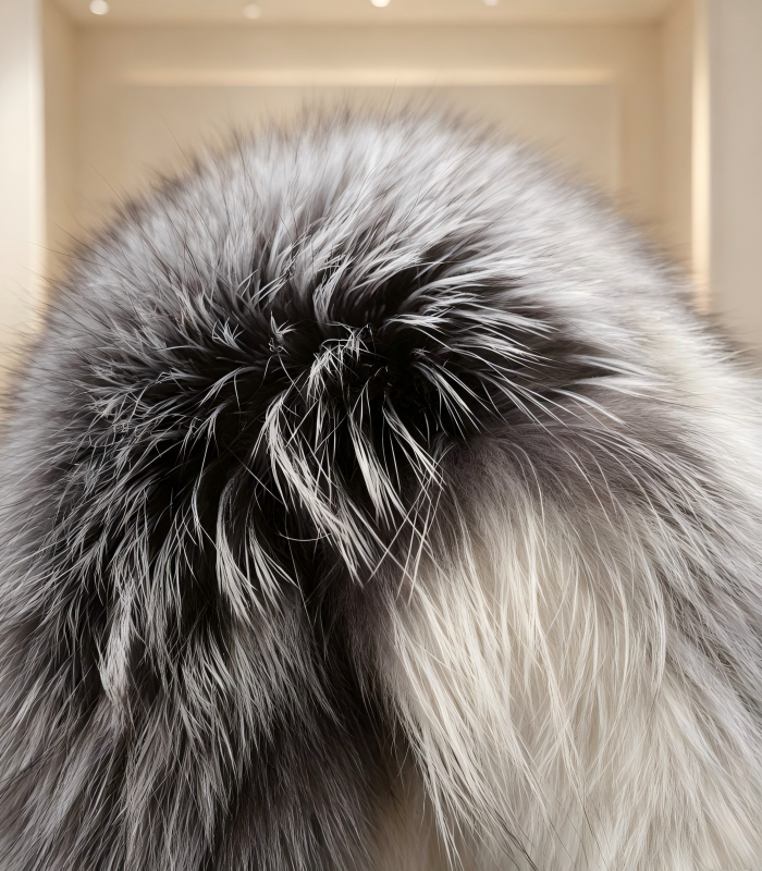 #2608 Short Hooded Silver Fox Fur Coat, Real Full Skin Silver Fox Jacket for Women Luxury Winter Outerwear.e