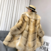#2666 Women Mid-Long Golden Island Fox Fur Coat Wide Lapel, Real Full Skin Fox Fur Luxury Winter Outerwear .D