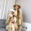 #2666 Women Mid-Long Golden Island Fox Fur Coat Wide Lapel, Real Full Skin Fox Fur Luxury Winter Outerwear .E