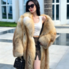 #2662 Women Mid Long Golden Island Fox Fur Coat, Real Full Skin Fox Fur Lapel Luxury Winter Outerwear Model Shot.a