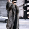 #2663 Men's Long Silver Fox Fur Coat, Real Full Skin Silver Fox Fur Jacket Luxury Winter Outerwear Model Shot.b