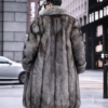 #2663 Men's Long Silver Fox Fur Coat, Real Full Skin Silver Fox Fur Jacket Luxury Winter Outerwear Model Shot.c