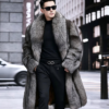 #2663 Men's Long Silver Fox Fur Coat, Real Full Skin Silver Fox Fur Jacket Luxury Winter Outerwear Model Shot.d