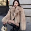 #2625 Women's Caramel Fox Fur Short Coat With Lapel, Luxury Natural Full Skin Fox Fur Winter Jacket.C