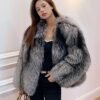 #2626 Women's Silver Fox Fur Short V-eck Coat, Luxury Natural Full Skin Fox Fur Winter Jacket.D