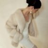 #2627 Women's Cream Fox Fur Mid Length Coat, Luxury Natural Full Skin Fox Fur Winter Overcoat.C