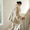 #2627 Women's Cream Fox Fur Mid Length Coat, Luxury Natural Full Skin Fox Fur Winter Overcoat.A