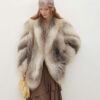 #2628 Women's Golden Island Fox Fur Mid Length Coat, Luxury Natural Full Skin Fox Fur Winter Overcoat.D