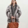 #2628 Women's Silver Fox Fur Mid Length Coat, Luxury Natural Full Skin Fox Fur Winter Overcoat.C