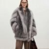 #2628 Women's Silver Fox Fur Mid Length Coat, Luxury Natural Full Skin Fox Fur Winter Overcoat.B