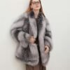 #2628 Women's Silver Fox Fur Mid Length Coat, Luxury Natural Full Skin Fox Fur Winter Overcoat.A