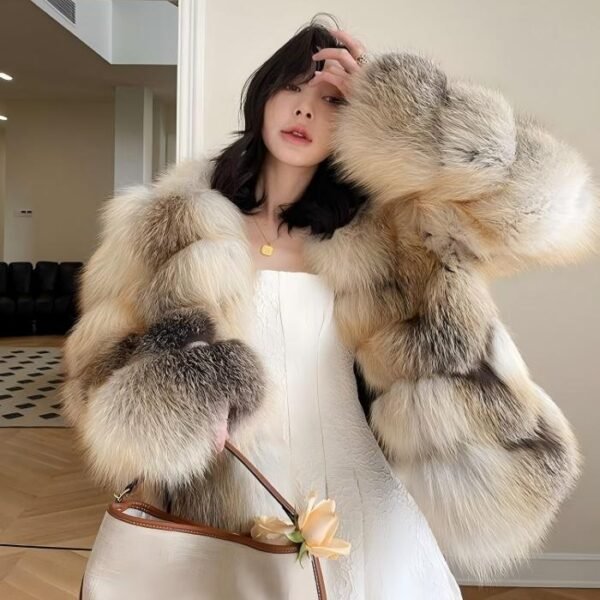 #2629 Women's Golden Island Fox Fur Short Coat, Luxury Natural Fox Fur Winter Jacket.B